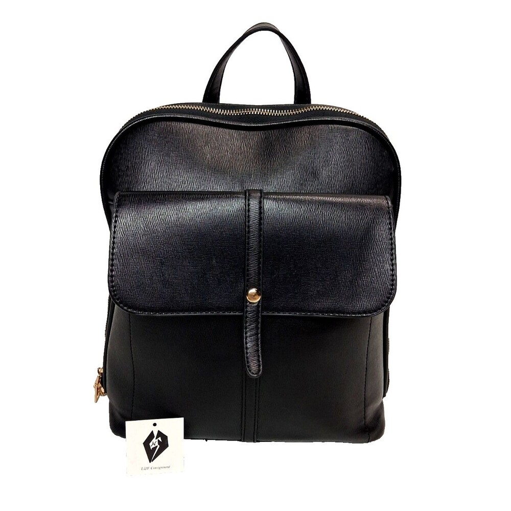 Miztique Vegan Leather Black Coverts Double ZipClose Backpack & Sholder Bag